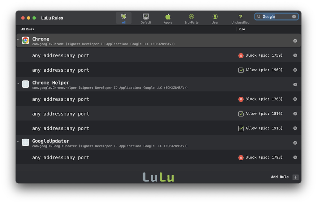 Dealing with Google Chrome in Lulu