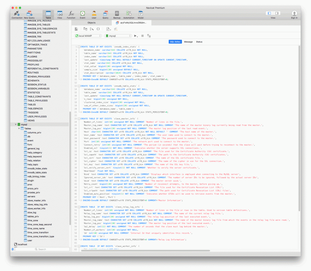 MySQL query to rebuild corrupt InnoDB tables